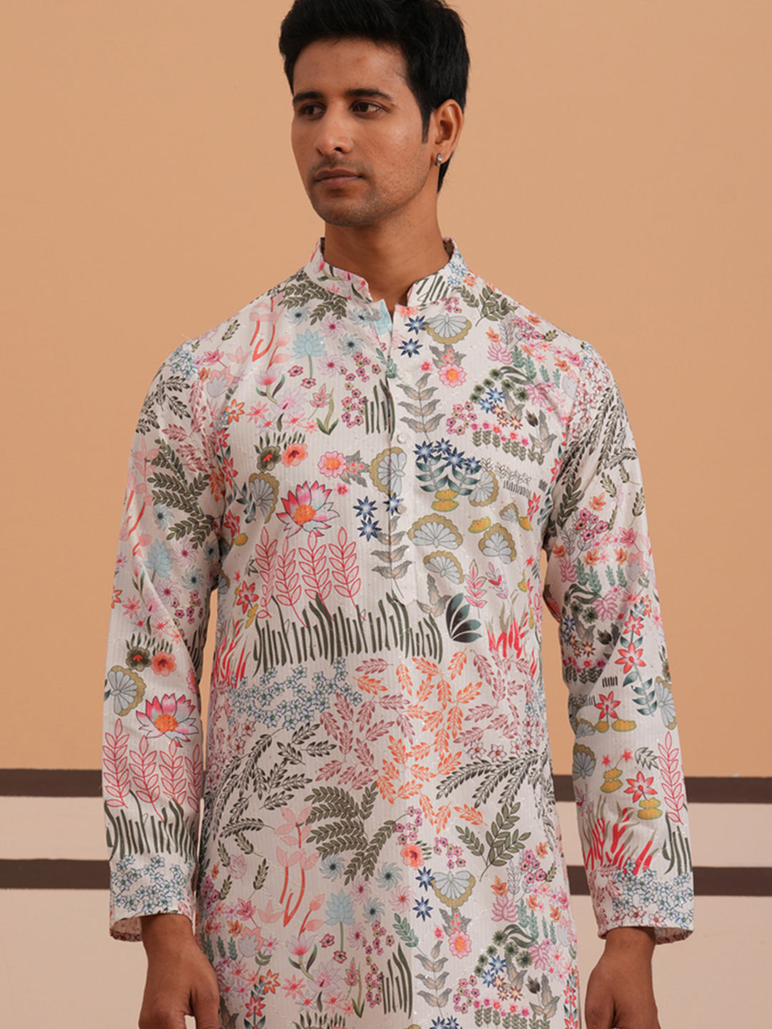 DesiQlo Men Printed Kurta Only - White - 65KO_5354White_S
