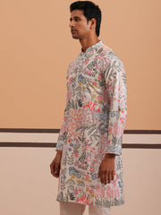 Men’s Printed Cotton Blend Kurta (65KO 5354 White ) [FF] [D-1]