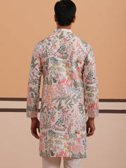 Men’s Printed Cotton Blend Kurta (65KO 5354 White ) [FF] [D-1]
