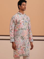 Men’s Printed Cotton Blend Kurta (65KO 5354 White ) [FF] [D-1]