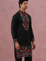 Floral Embroidered Silk Blend Kurta (65KO 5356 Black ) [FF] [B-9]