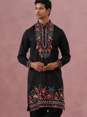 Floral Embroidered Silk Blend Kurta (65KO 5356 Black ) [FF] [B-9]