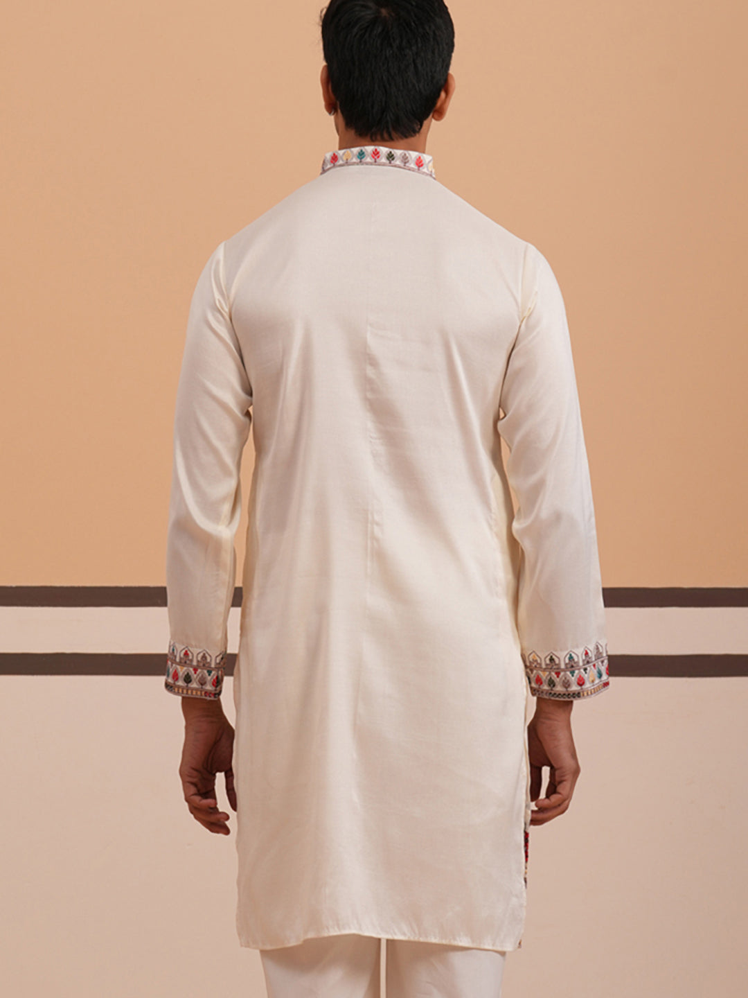 DesiQlo Men Embroidered Kurta Only - White - 65KO_5356White_S
