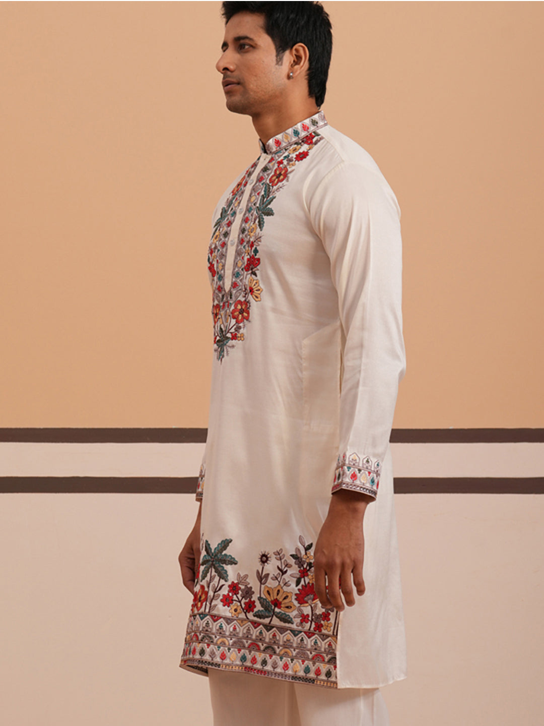 DesiQlo Men Embroidered Kurta Only - White - 65KO_5356White_S