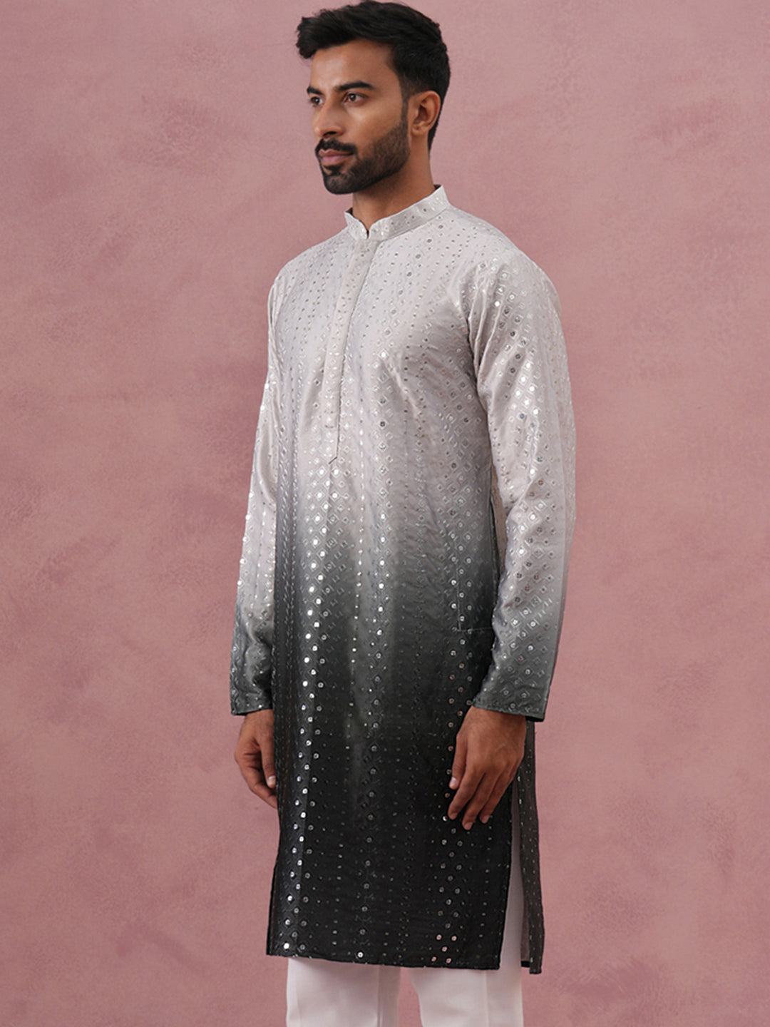 DesiQlo Men Embroidered Kurta Only - Grey - 65KO_5357Grey_S