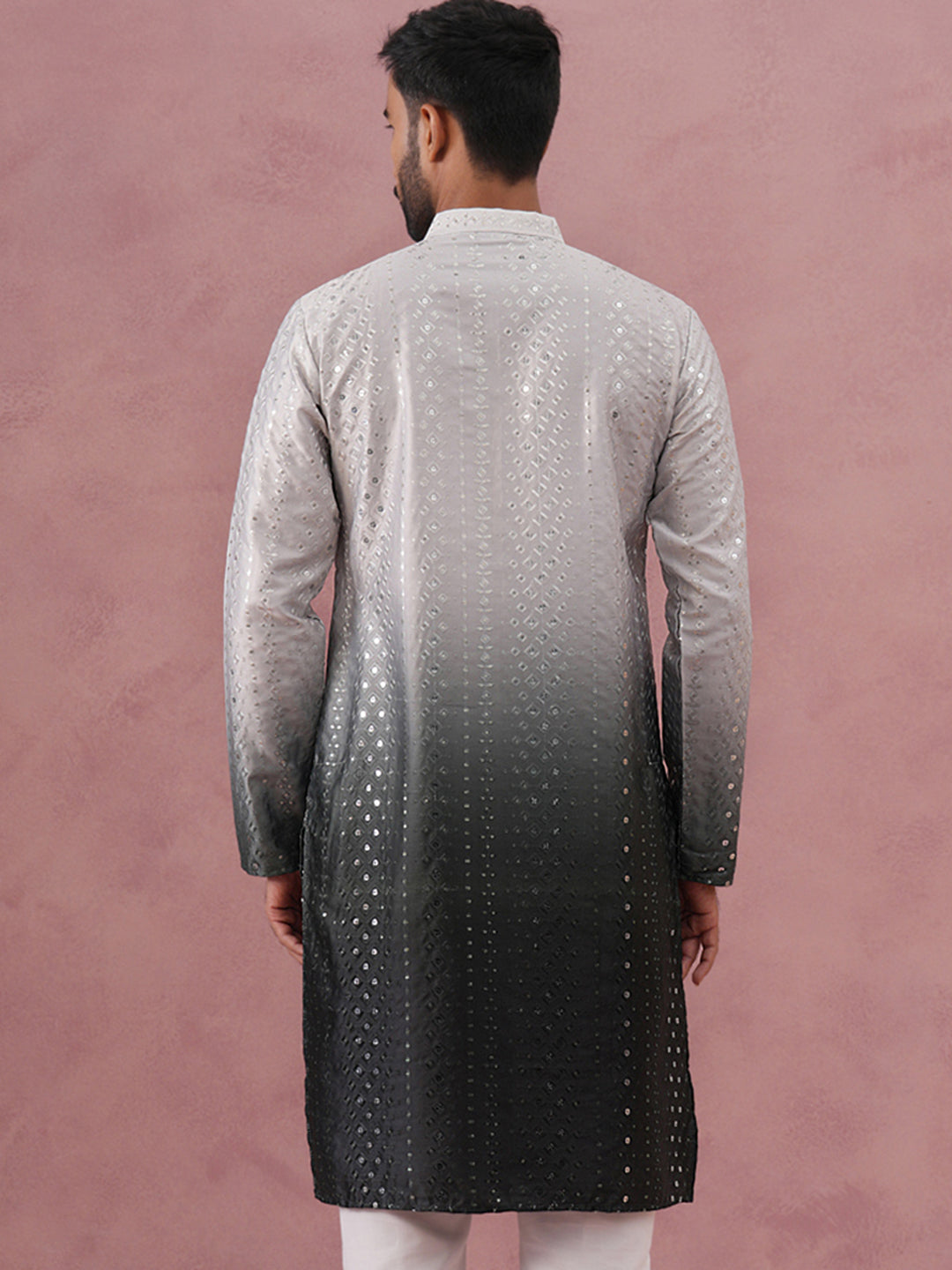 DesiQlo Men Embroidered Kurta Only - Grey - 65KO_5357Grey_S