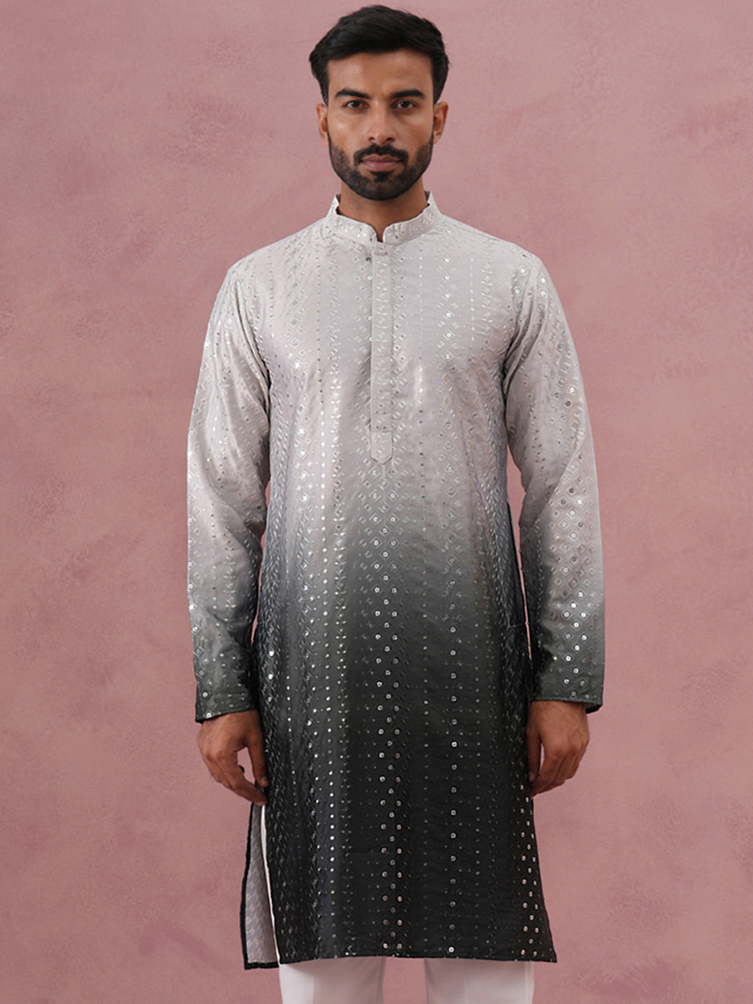 DesiQlo Men Embroidered Kurta Only - Grey - 65KO_5357Grey_S
