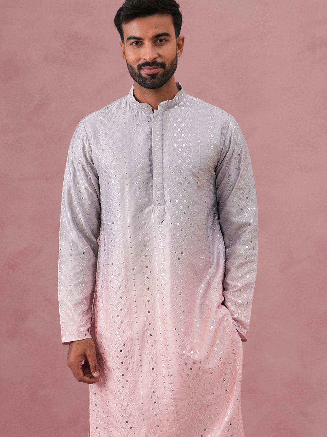 DesiQlo Men Embroidered Kurta Only - Orange - 65KO_5357Peach_S