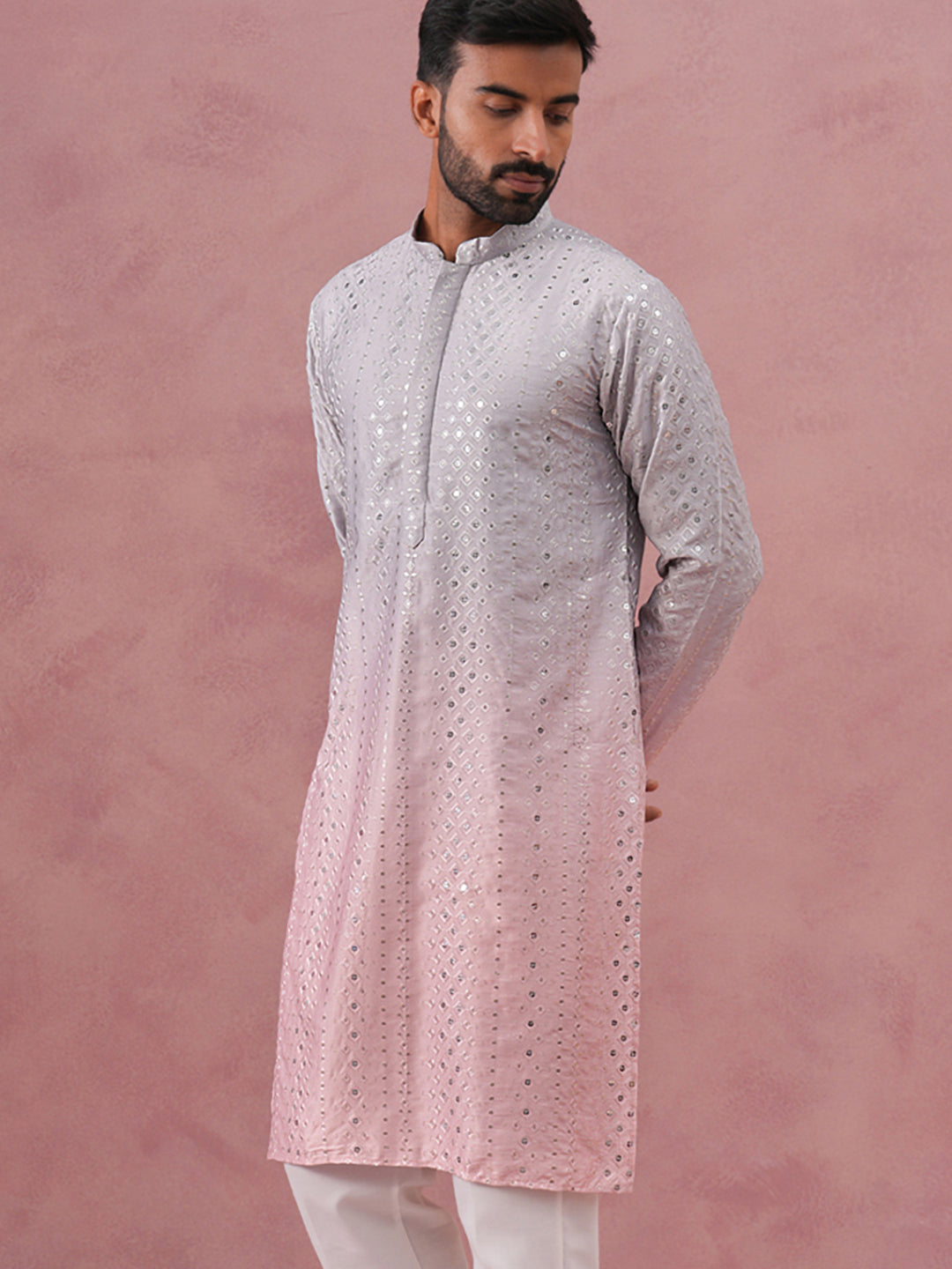 DesiQlo Men Embroidered Kurta Only - Orange - 65KO_5357Peach_S