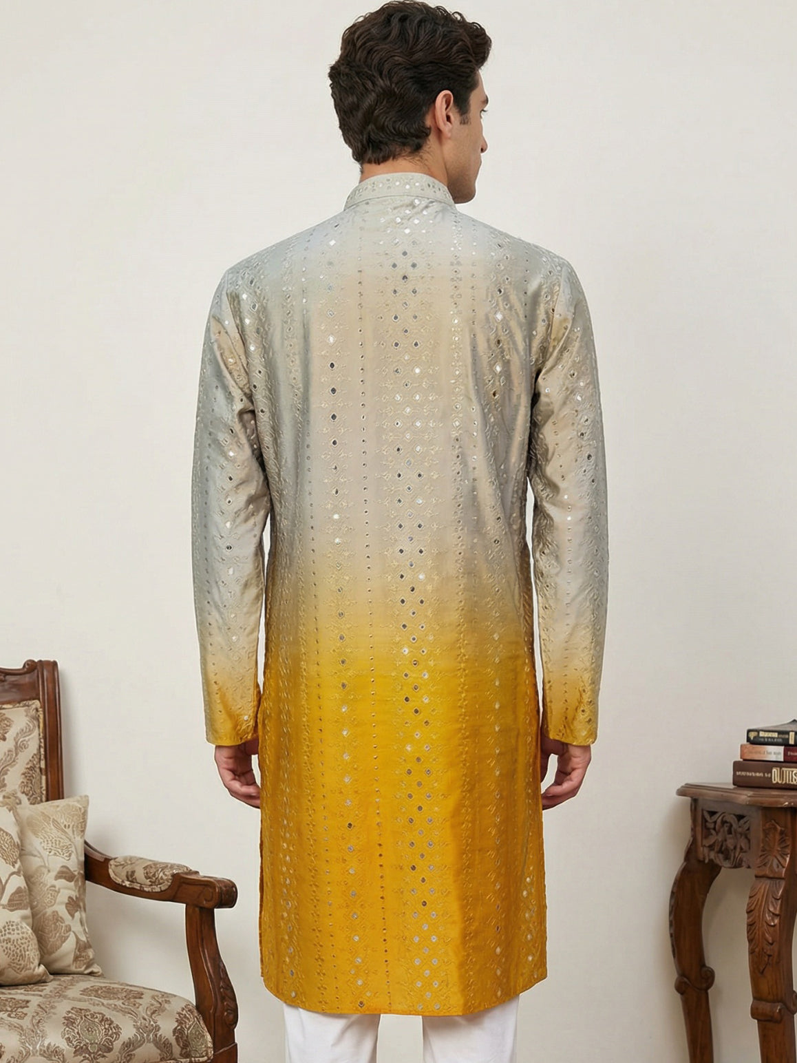 DesiQlo Men Embroidered Kurta Only - Yellow - 65KO_5357Yellow_S