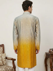 Ombre Silk Blend Kurta with Sequin Work ( 65KO 5357Yellow S ) [FF] [Q-12-13]
