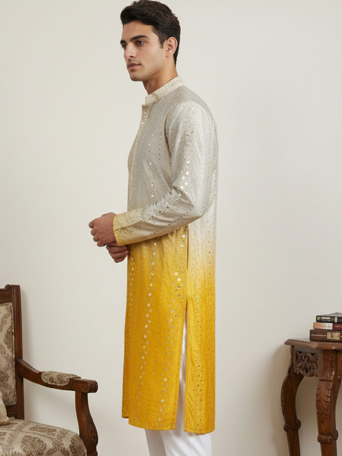 DesiQlo Men Embroidered Kurta Only - Yellow - 65KO_5357Yellow_S