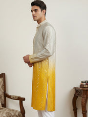 Ombre Silk Blend Kurta with Sequin Work ( 65KO 5357Yellow S ) [FF] [Q-12-13]