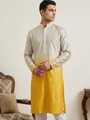 Ombre Silk Blend Kurta with Sequin Work ( 65KO 5357Yellow S ) [FF] [Q-12-13]
