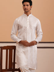 Men's Geometric Embroidered Kurta (65KO 5358 White ) [FF] [P-15]