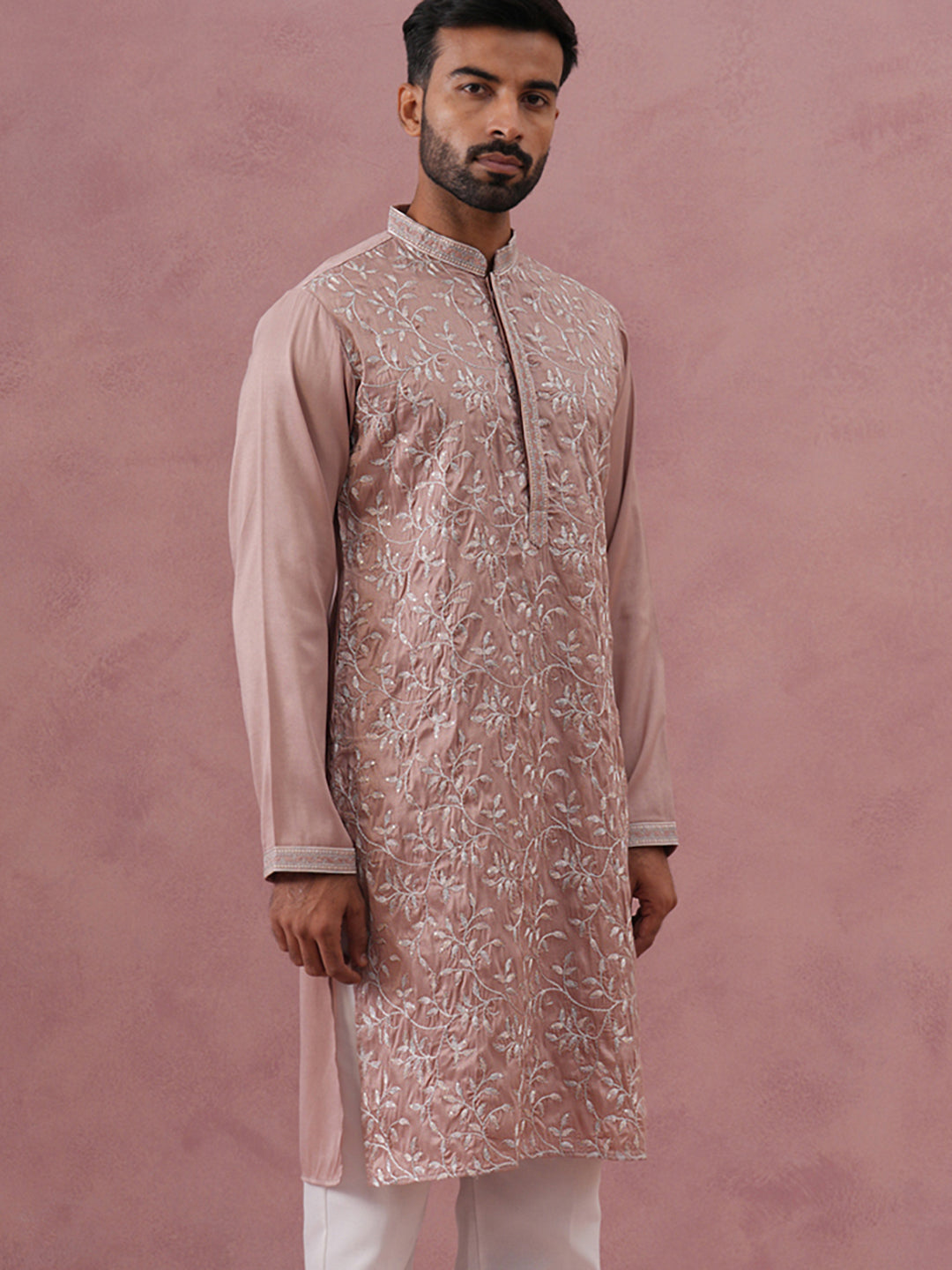 DesiQlo Men Embroidered Kurta Only - Orange - 65KO_5359Peach_S