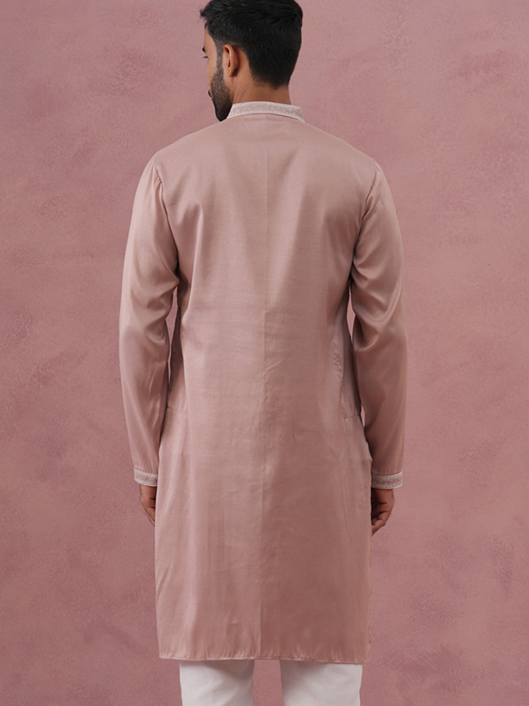 DesiQlo Men Embroidered Kurta Only - Orange - 65KO_5359Peach_S