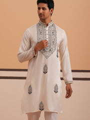 Traditional Embroidered Silk Blend Kurta (65KO 5361 White ) [FF] [P-5]