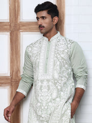 Floral Embroidered Silk Blend Kurta ( 65KO 5362 Lime ) [FF] [A-1-4]