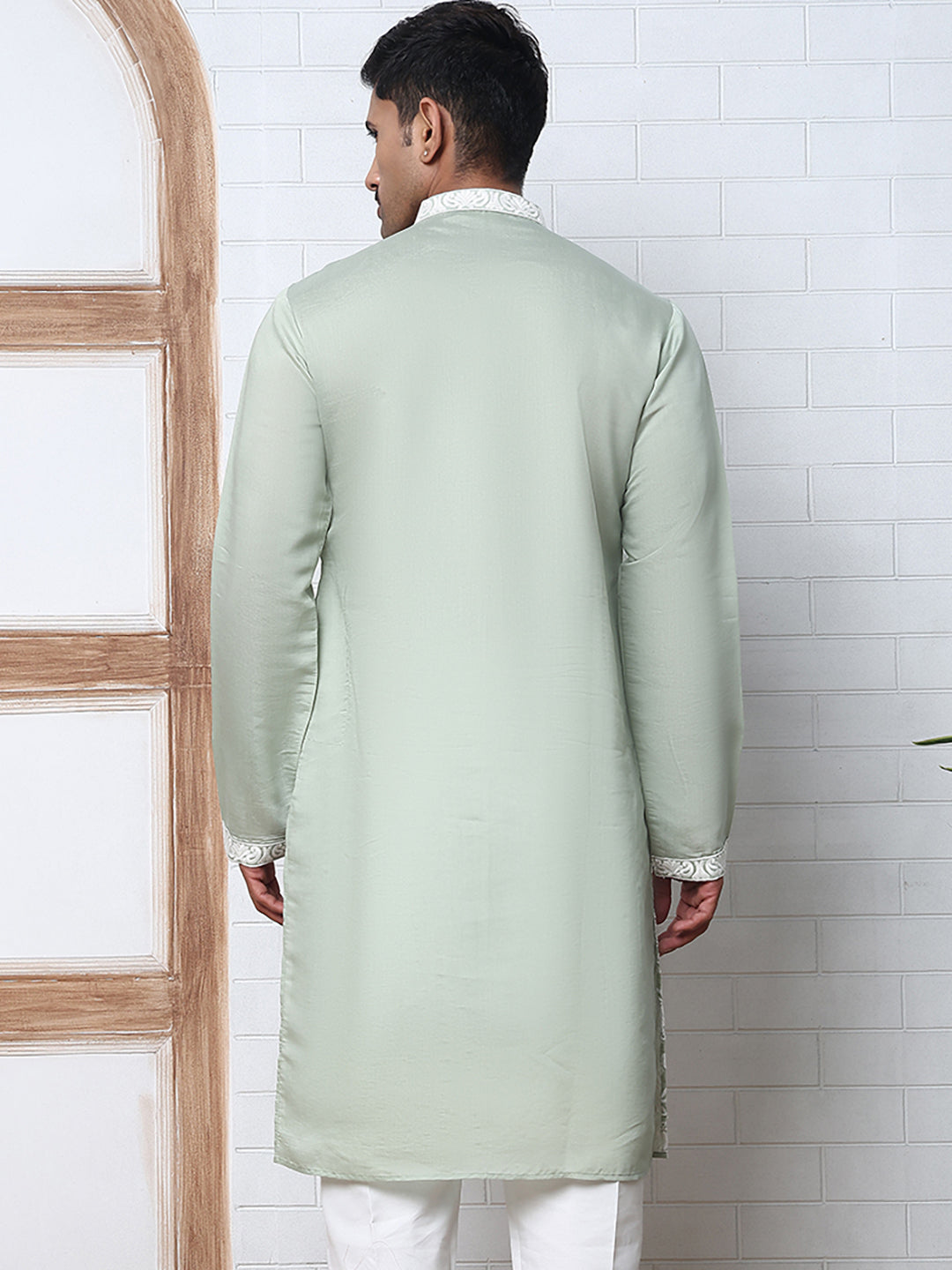 DesiQlo Men Embroidered Kurta Only - Green - 65KO_5362Lime_S