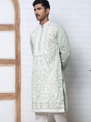 Floral Embroidered Silk Blend Kurta ( 65KO 5362 Lime ) [FF] [A-1-4]