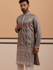 Festive Silk Blend Kurta with Sequins Work (65KO 5363 Grey ) [FF] [A-1-4]