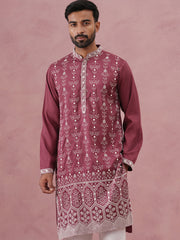 Festive Silk Blend Kurta with Sequins Work ( 65KO 5363 Maroon ) [FF] [A-1-4]