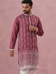 Festive Silk Blend Kurta with Sequins Work ( 65KO 5363 Maroon ) [FF] [A-1-4]
