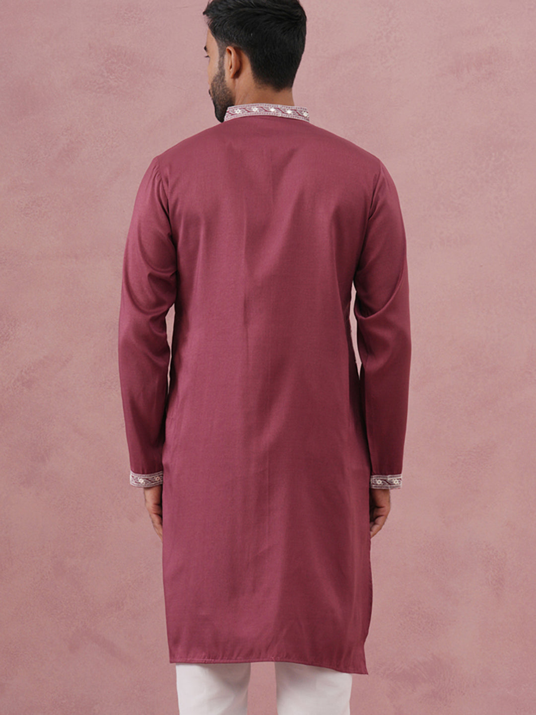 DesiQlo Men Embroidered Kurta Only - Maroon - 65KO_5363Maroon_S