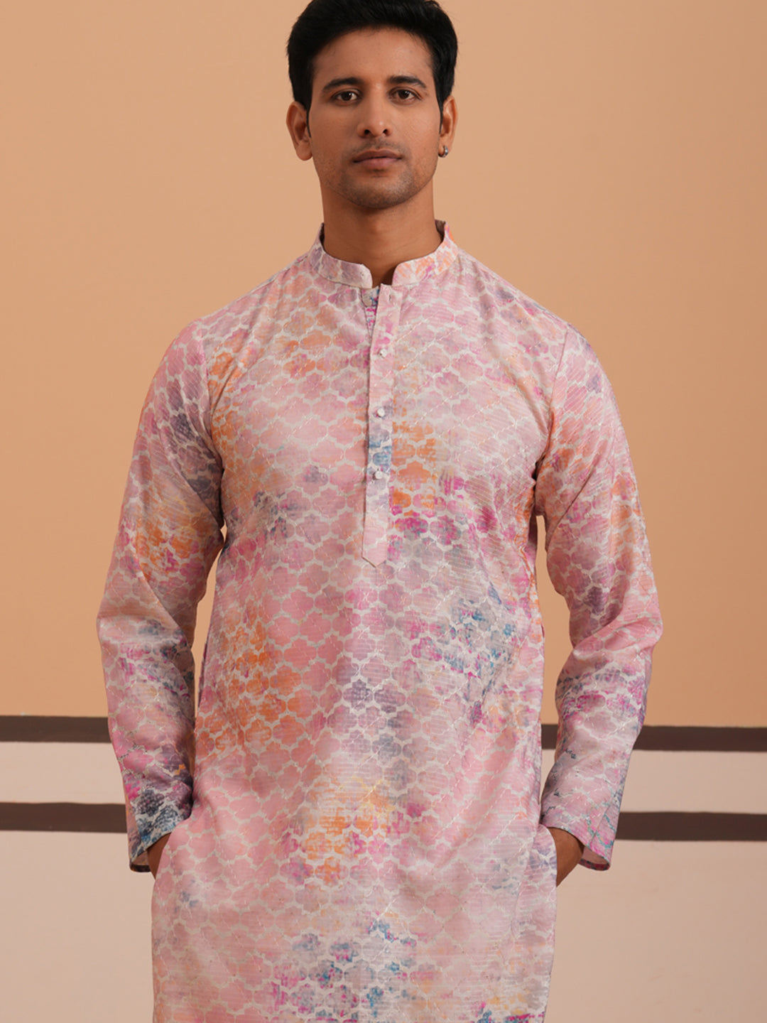 DesiQlo Men Embroidered Kurta Only - Orange - 65KO_5364Peach_S