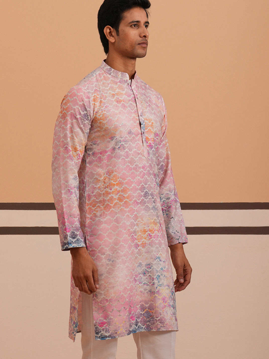 DesiQlo Men Embroidered Kurta Only - Orange - 65KO_5364Peach_S