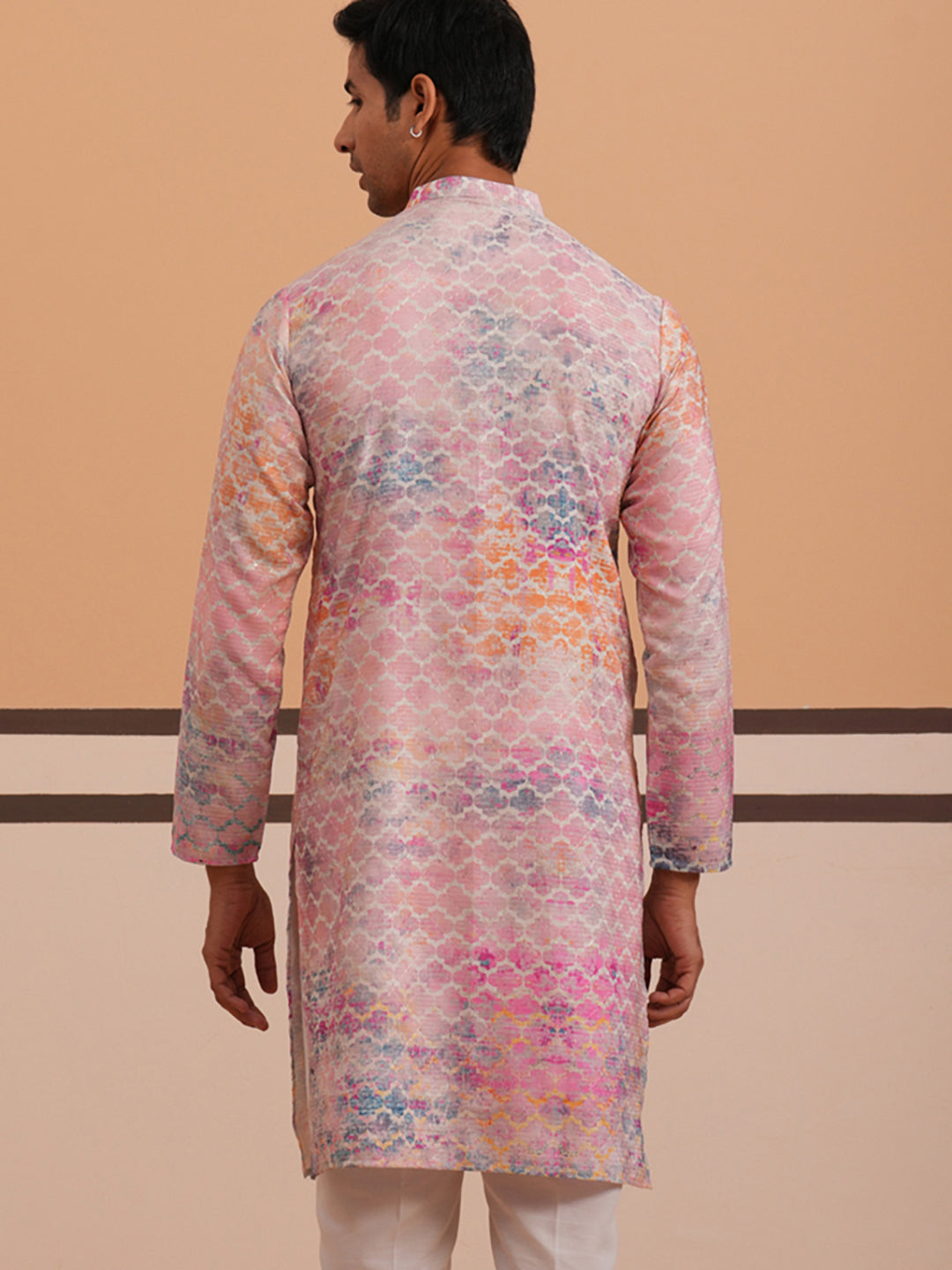 DesiQlo Men Embroidered Kurta Only - Orange - 65KO_5364Peach_S