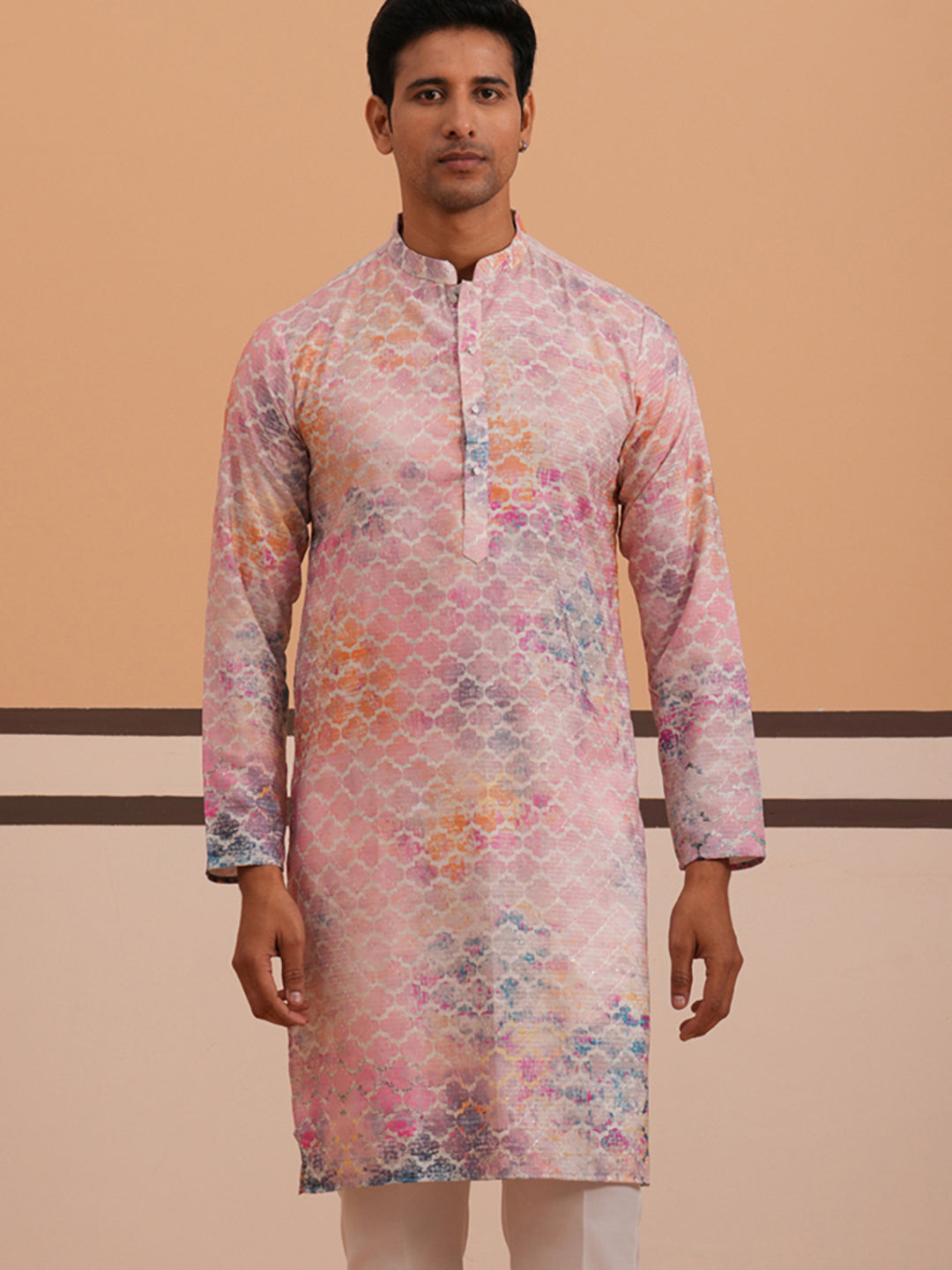 DesiQlo Men Embroidered Kurta Only - Orange - 65KO_5364Peach_S
