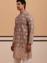 Embroidered Cotton-Blend Kurta with Paisley Design (65KO 5365 Grey ) [FF] [Q-12-15]