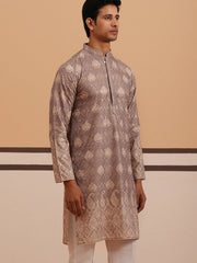 Embroidered Cotton-Blend Kurta with Paisley Design (65KO 5365 Grey ) [FF] [Q-12-15]