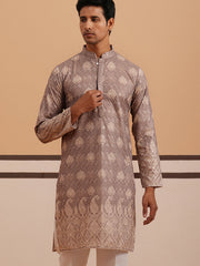 Embroidered Cotton-Blend Kurta with Paisley Design (65KO 5365 Grey ) [FF] [Q-12-15]