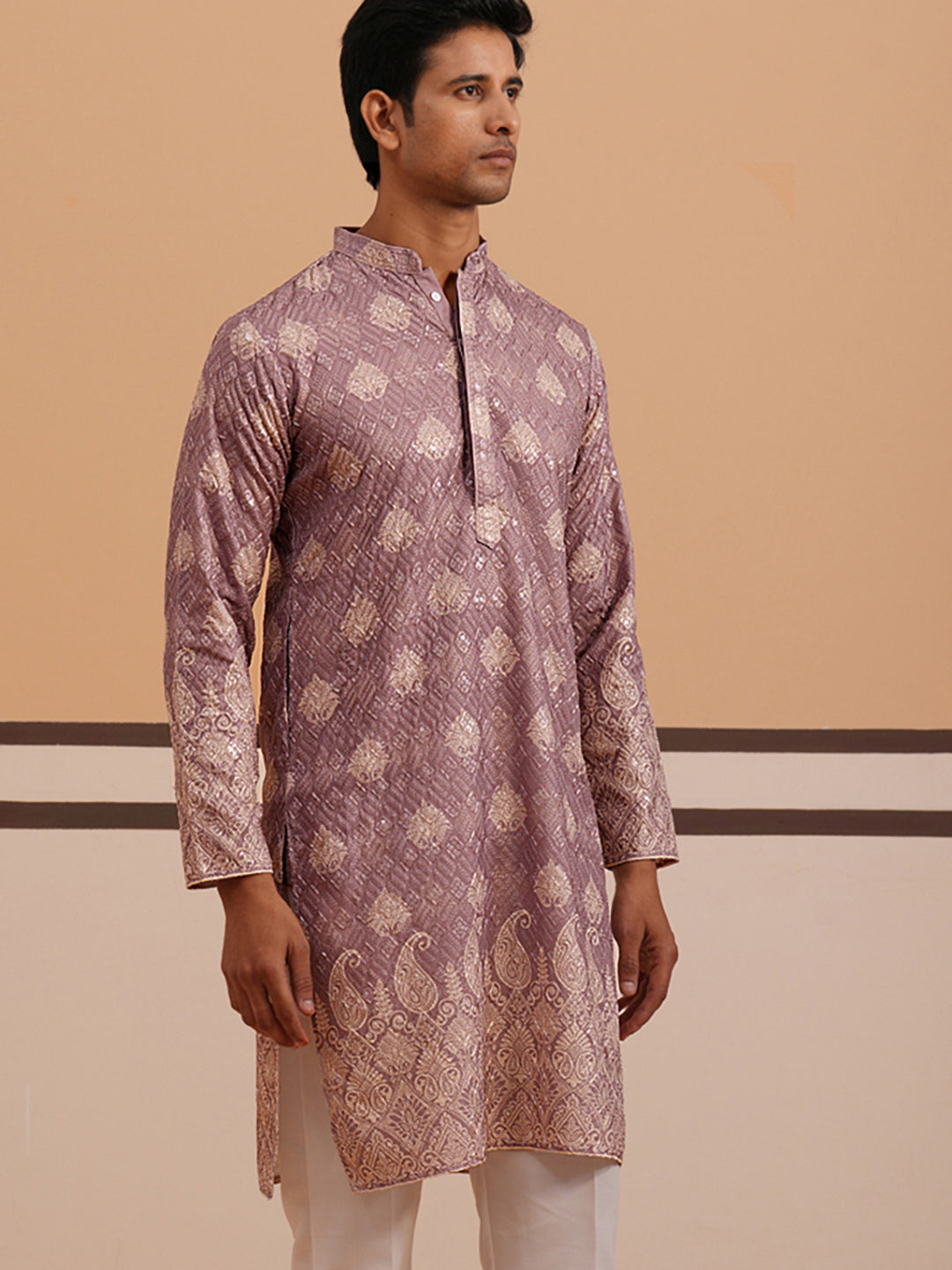 DesiQlo Men Embroidered Kurta Only - Pink - 65KO_5365Magenta_S