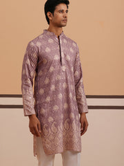Embroidered Cotton-Blend Kurta with Paisley Design ( 65KO 5365 Magenta ) [FF] [Q-12-15]