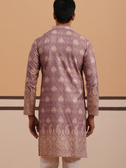 Embroidered Cotton-Blend Kurta with Paisley Design ( 65KO 5365 Magenta ) [FF] [Q-12-15]