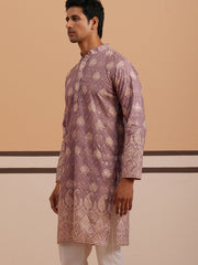 Embroidered Cotton-Blend Kurta with Paisley Design ( 65KO 5365 Magenta ) [FF] [Q-12-15]