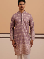 Embroidered Cotton-Blend Kurta with Paisley Design ( 65KO 5365 Magenta ) [FF] [Q-12-15]
