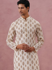 Silk-Blend Foil Printed Festive Kurta ( 65KO 5366 Cream ) [FF] [A-1-4]