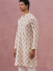 Silk-Blend Foil Printed Festive Kurta ( 65KO 5366 Cream ) [FF] [A-1-4]
