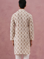 Silk-Blend Foil Printed Festive Kurta ( 65KO 5366 Cream ) [FF] [A-1-4]
