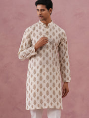 Silk-Blend Foil Printed Festive Kurta ( 65KO 5366 Cream ) [FF] [A-1-4]