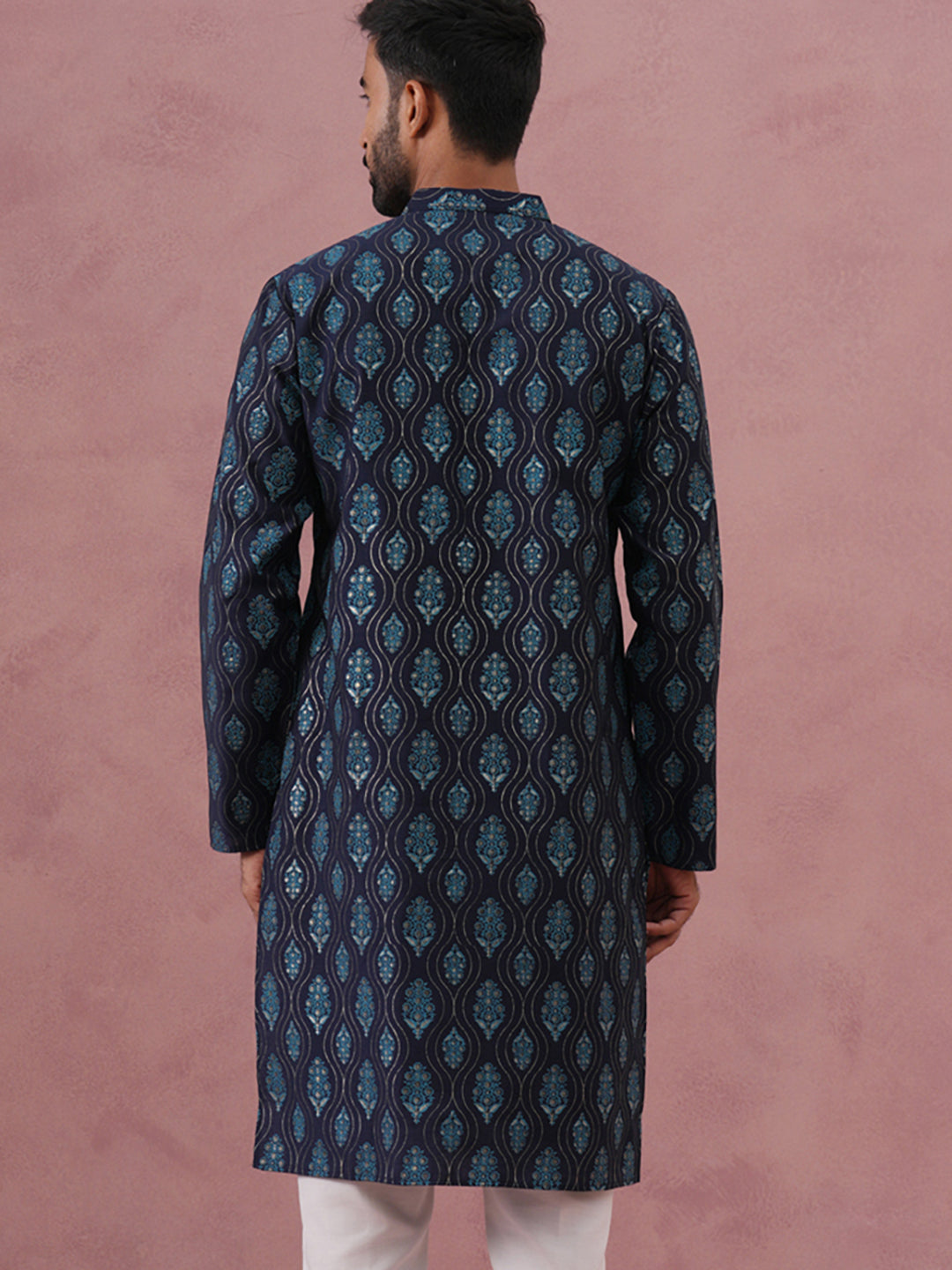 DesiQlo Men Printed Kurta Only - Blue - 65KO_5366Navy_S