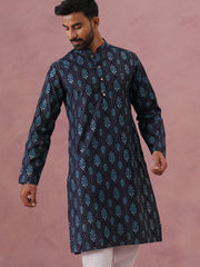 Silk-Blend Foil Printed Festive Kurta ( 65KO 5366 Navy ) [FF] [A-1-4]