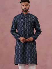 Silk-Blend Foil Printed Festive Kurta ( 65KO 5366 Navy ) [FF] [A-1-4]