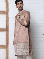 Traditional Silk-Blend Kurta with Embroidery (65KO 5371 Brown ) [FF] [A-1-4]