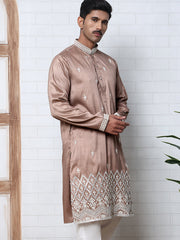 Traditional Silk-Blend Kurta with Embroidery (65KO 5371 Brown ) [FF] [A-1-4]